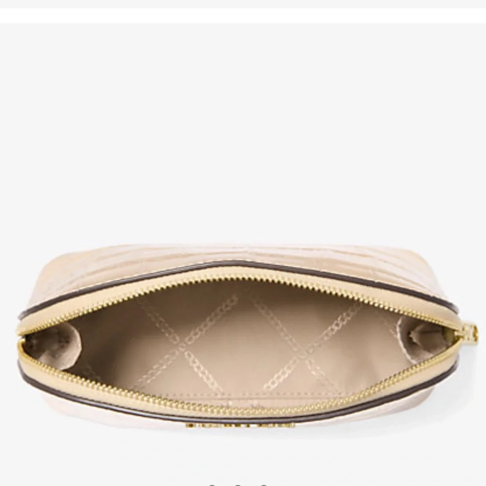 Michael Kors Empire Small Metallic Crocodile Embossed Leather Travel Pouch Pale